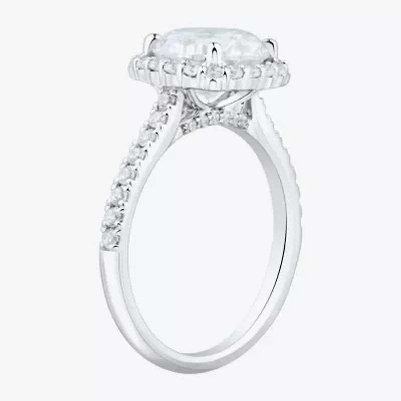 (H-I / Si1-Si2) Womens 3 CT. T.W. Lab Grown White Diamond 14K Gold Round Side Stone Halo Engagement Ring