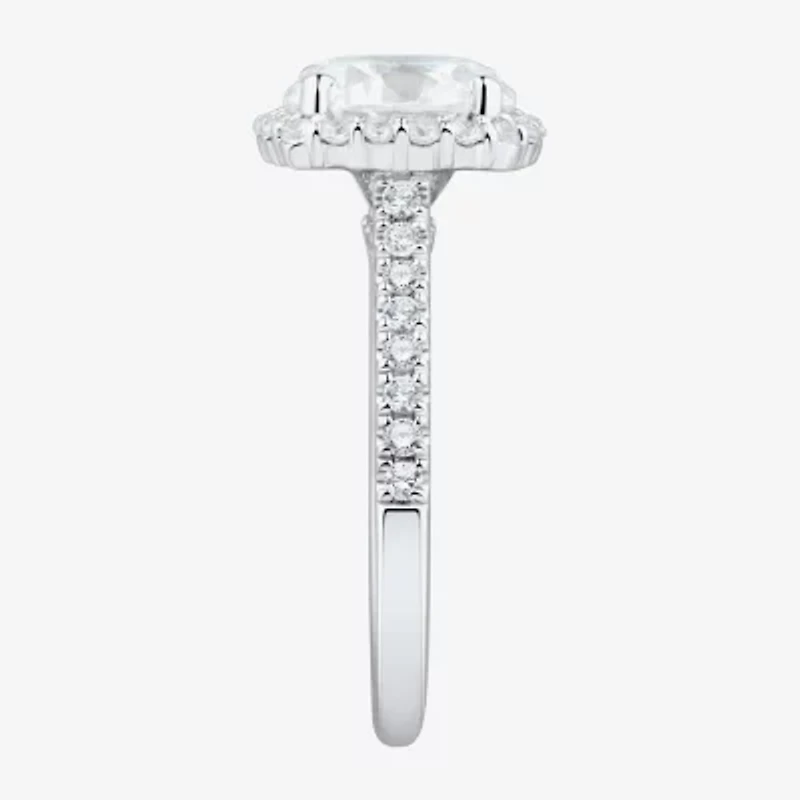 (H-I / Si1-Si2) Womens 3 CT. T.W. Lab Grown White Diamond 14K Gold Round Side Stone Halo Engagement Ring