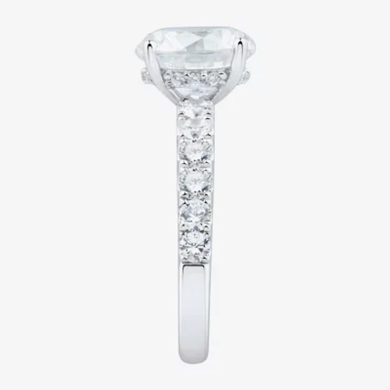 (H-I / Si2) Womens 3 3/4 CT. T.W. Lab Grown White Diamond 14K Gold Round Side Stone Engagement Ring