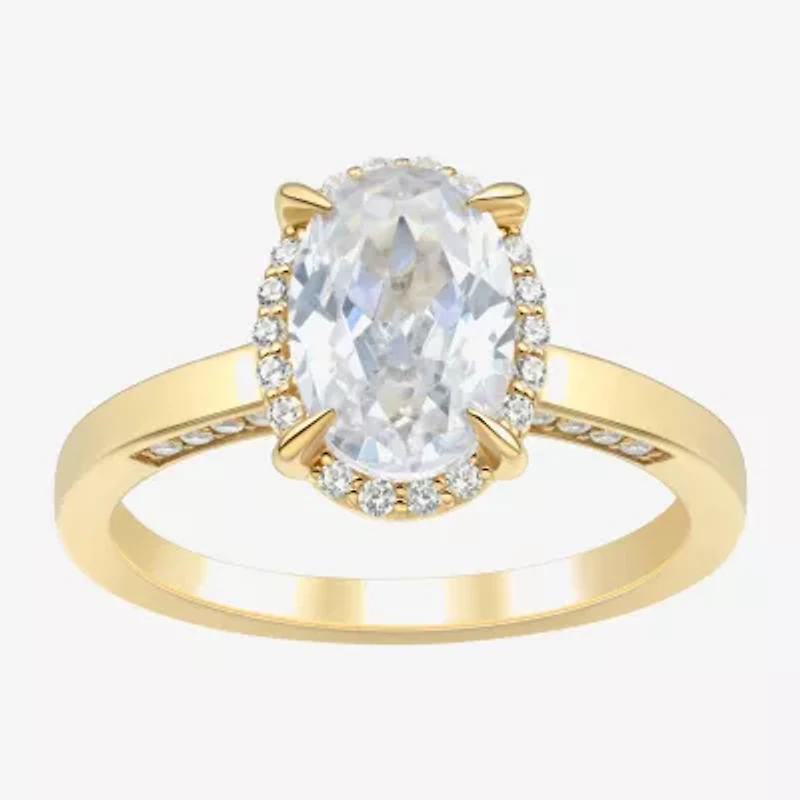 (H-I / Si1-Si2) Womens 2 CT. T.W. Lab Grown White Diamond 10K Gold Oval Halo Engagement Ring