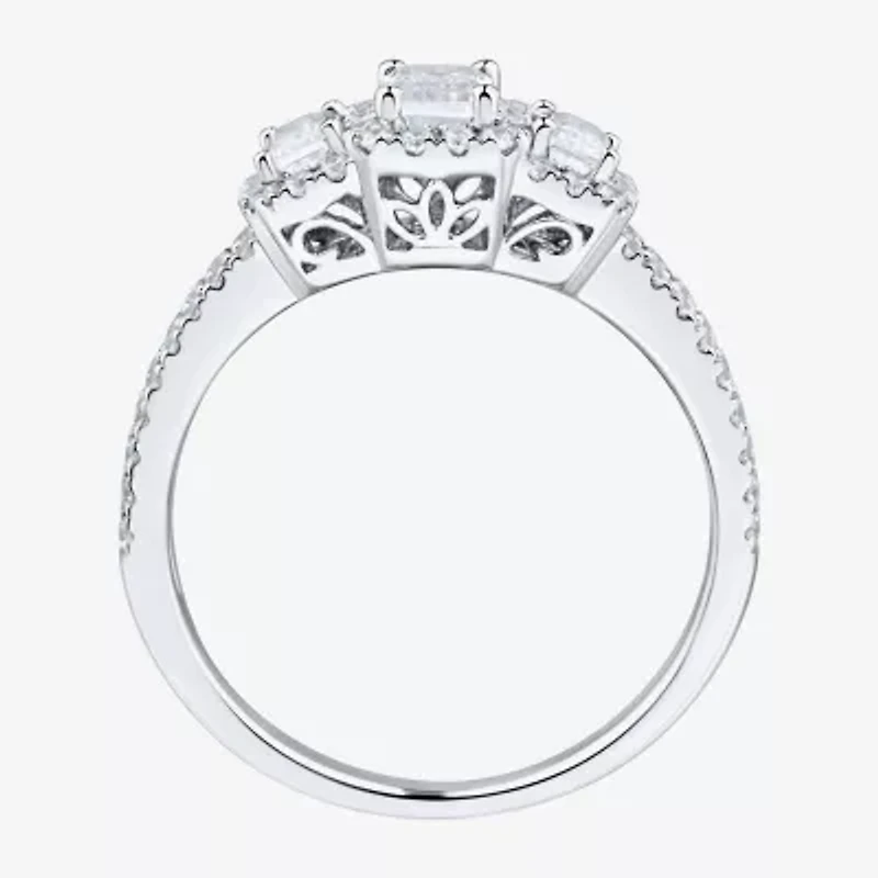 (H-I / Si1-Si2) Womens 1 1/4 CT. T.W. Lab Grown White Diamond Sterling Silver Side Stone 3-Stone Engagement Ring