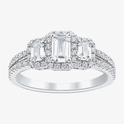 (H-I / Si1-Si2) Womens 1 1/4 CT. T.W. Lab Grown White Diamond Sterling Silver Side Stone 3-Stone Engagement Ring