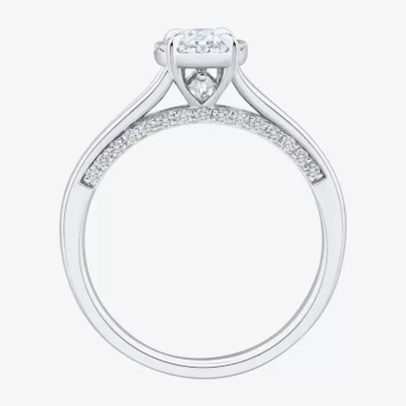 (H-I / Si1-Si2) Womens 3/4 CT. T.W. Lab Grown White Diamond Sterling Silver Oval Halo Engagement Ring