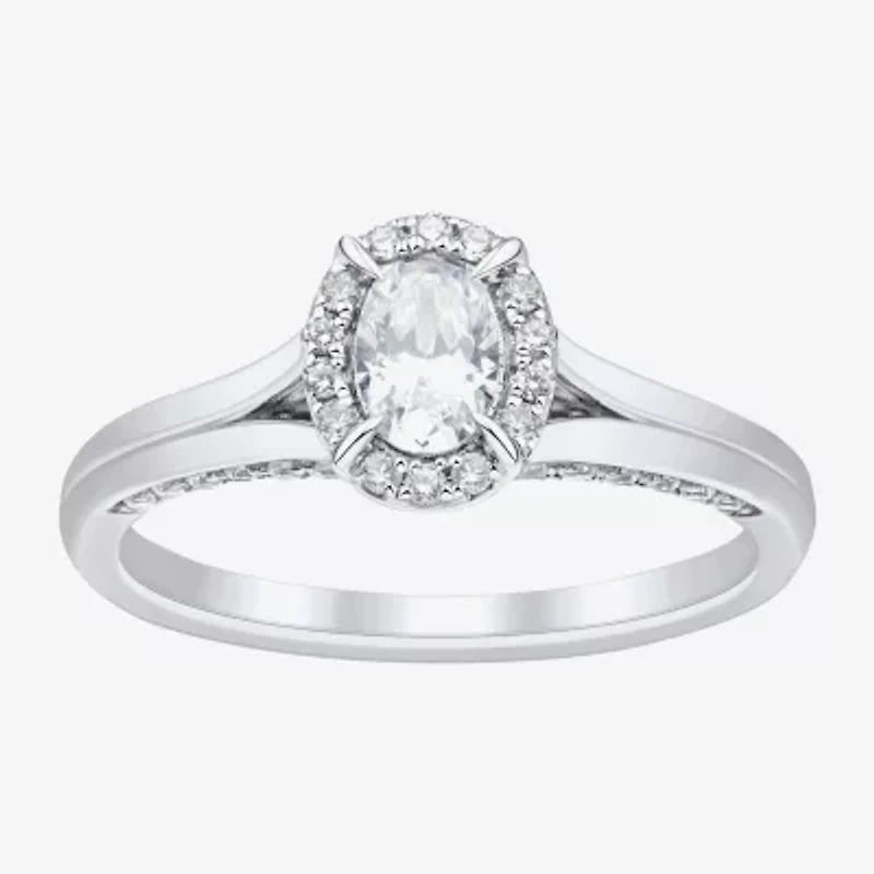 (H-I / Si1-Si2) Womens 3/4 CT. T.W. Lab Grown White Diamond Sterling Silver Oval Halo Engagement Ring