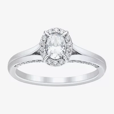 (H-I / Si1-Si2) Womens 3/4 CT. T.W. Lab Grown White Diamond Sterling Silver Oval Halo Engagement Ring