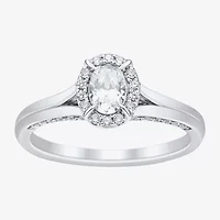 (H-I / Si1-Si2) Womens 3/4 CT. T.W. Lab Grown White Diamond Sterling Silver Oval Halo Engagement Ring