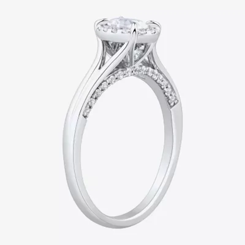 (H-I / Si1-Si2) Womens 3/4 CT. T.W. Lab Grown White Diamond Sterling Silver Oval Halo Engagement Ring