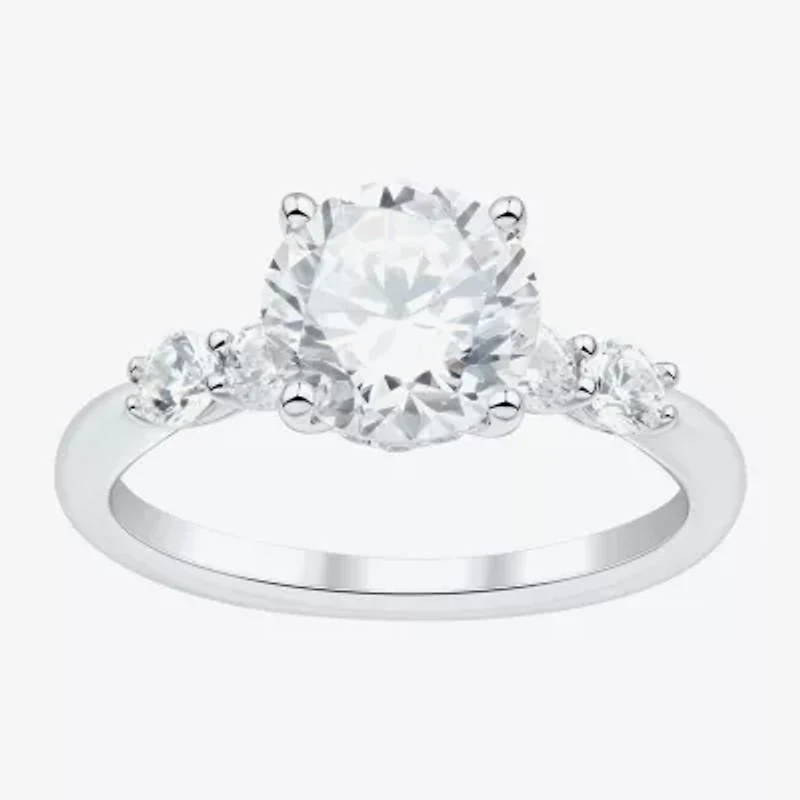 (H-I / Si1-Si2) Womens 2 1/2 CT. T.W. Lab Grown White Diamond 10K White Gold Round Side Stone Engagement Ring