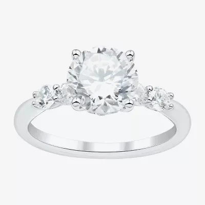 (H-I / Si1-Si2) Womens 2 1/2 CT. T.W. Lab Grown White Diamond 10K White Gold Round Side Stone Engagement Ring