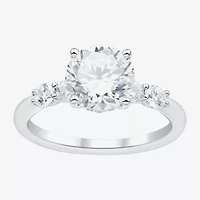 (H-I / Si1-Si2) Womens 2 1/2 CT. T.W. Lab Grown White Diamond 10K White Gold Round Side Stone Engagement Ring