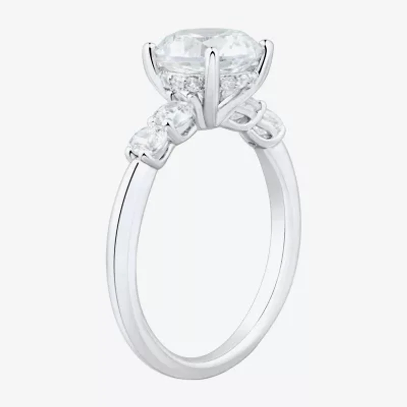 (H-I / Si1-Si2) Womens 2 1/2 CT. T.W. Lab Grown White Diamond 10K Gold Round Side Stone Engagement Ring