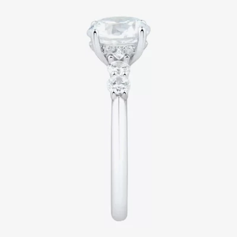 (H-I / Si1-Si2) Womens 2 1/2 CT. T.W. Lab Grown White Diamond 10K Gold Round Side Stone Engagement Ring