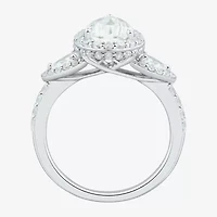 Womens 3 CT. T.W. Lab Grown White Diamond 14K Gold Pear Side Stone 3-Stone Engagement Ring