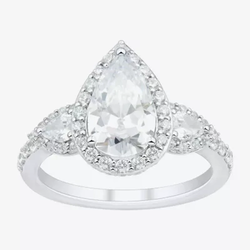 Womens 3 CT. T.W. Lab Grown White Diamond 14K Gold Pear Side Stone 3-Stone Engagement Ring