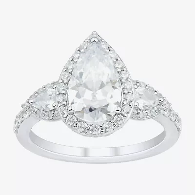 Womens 3 CT. T.W. Lab Grown White Diamond 14K Gold Pear Side Stone 3-Stone Engagement Ring