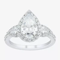 Womens 3 CT. T.W. Lab Grown White Diamond 14K Gold Pear Side Stone 3-Stone Engagement Ring