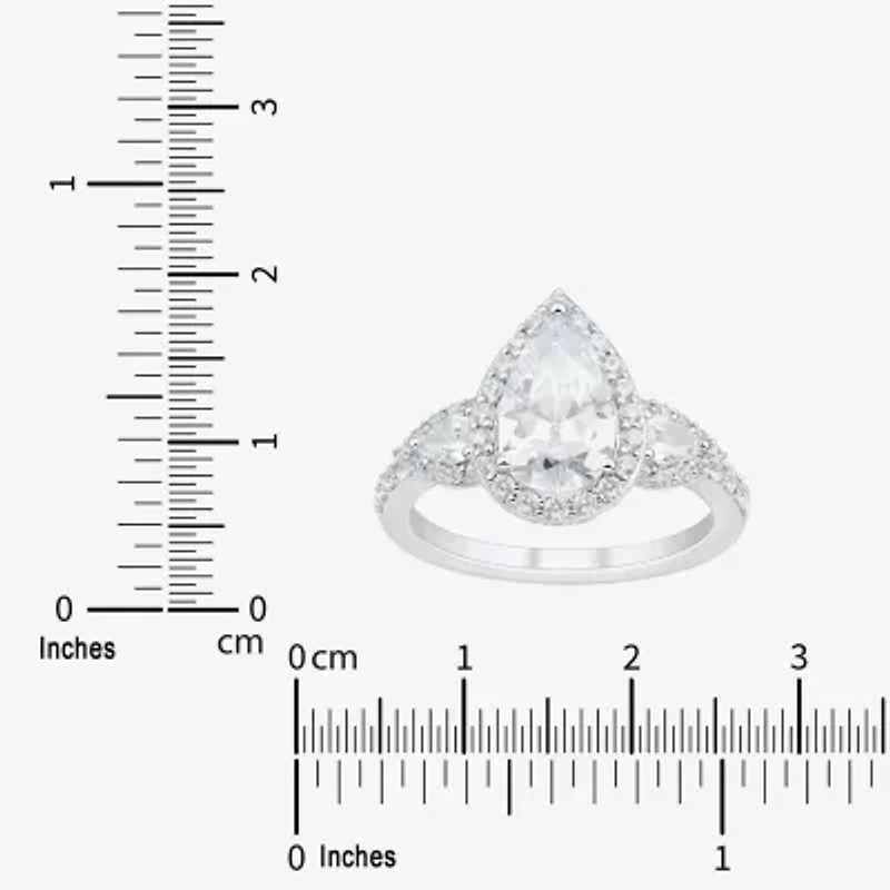 Womens 3 CT. T.W. Lab Grown White Diamond 14K Gold Pear Side Stone 3-Stone Engagement Ring