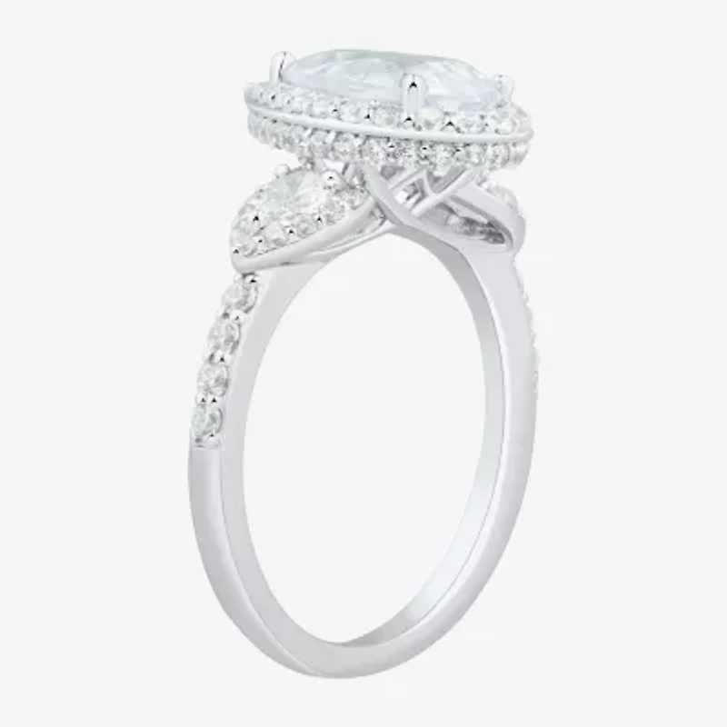 Womens 3 CT. T.W. Lab Grown White Diamond 14K Gold Pear Side Stone 3-Stone Engagement Ring