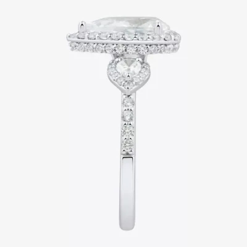 Womens 3 CT. T.W. Lab Grown White Diamond 14K Gold Pear Side Stone 3-Stone Engagement Ring