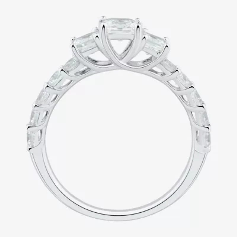 Love Lives Forever Womens 1 1/2 CT. T.W. White Diamond 10K Gold Round Side Stone 3-Stone Engagement Ring