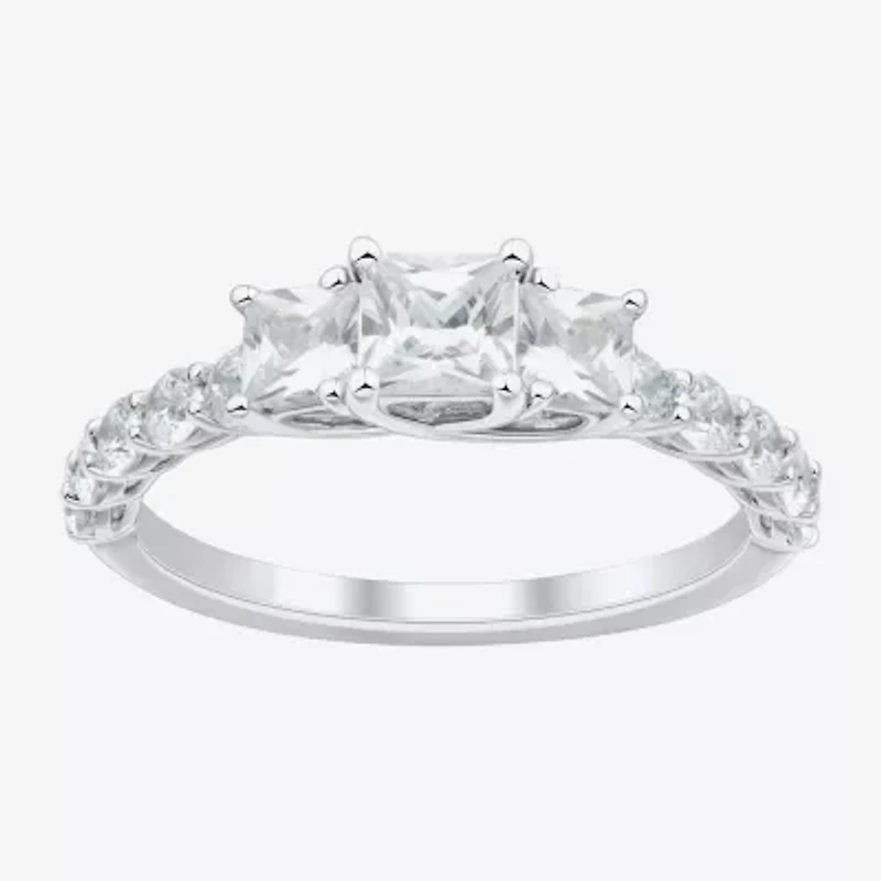 Love Lives Forever Womens 1 1/2 CT. T.W. White Diamond 10K Gold Round Side Stone 3-Stone Engagement Ring