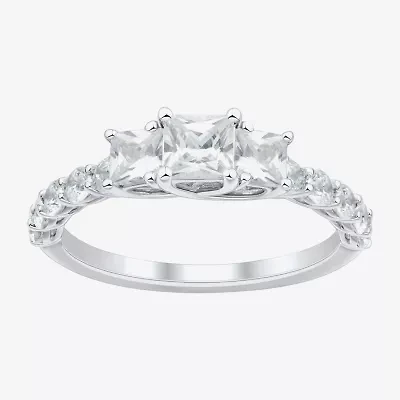 Love Lives Forever Womens 1 1/2 CT. T.W. White Diamond 10K Gold Round Side Stone 3-Stone Engagement Ring