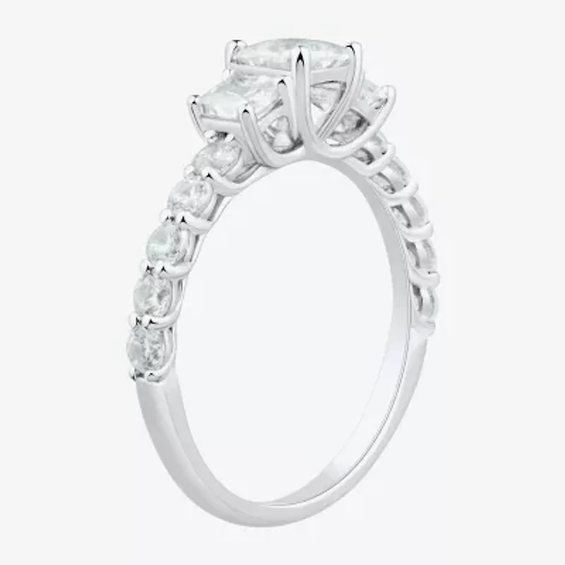 Love Lives Forever Womens 1 1/2 CT. T.W. White Diamond 10K Gold Round Side Stone 3-Stone Engagement Ring
