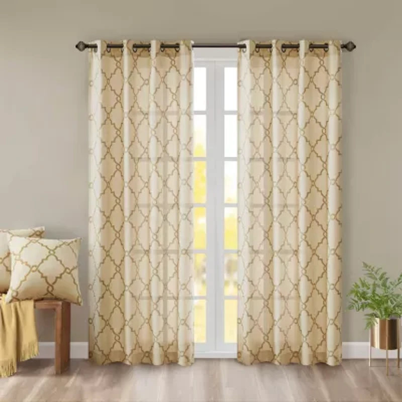 Madison Park Westmont Fretwork Print Grommet Top Light-Filtering Single Curtain Panel