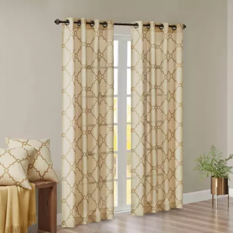Madison Park Westmont Fretwork Print Grommet Top Light-Filtering Single Curtain Panel