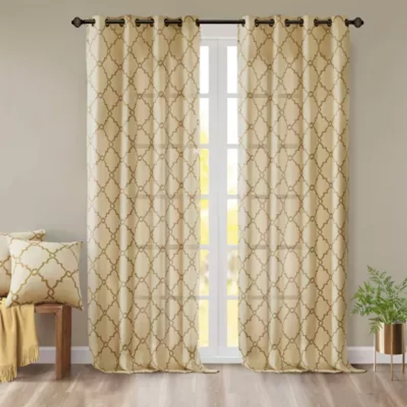 Madison Park Westmont Fretwork Print Grommet Top Light-Filtering Single Curtain Panel