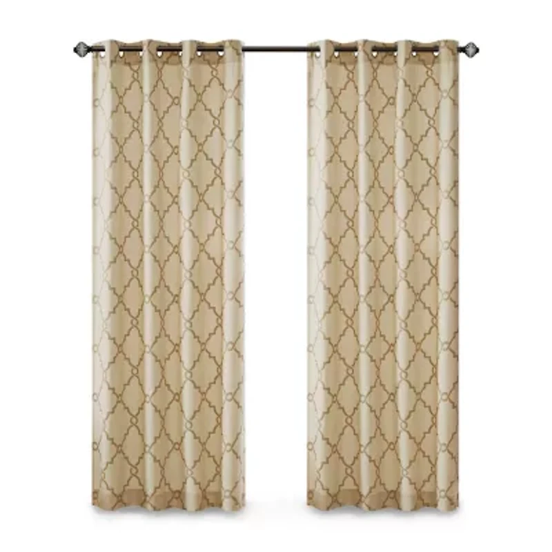 Madison Park Westmont Fretwork Print Grommet Top Light-Filtering Single Curtain Panel