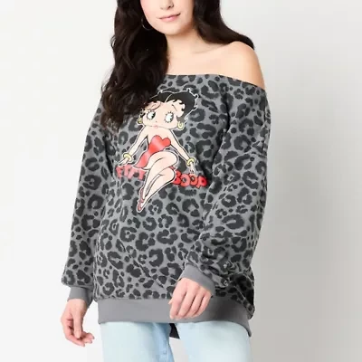 Betty Boop Off The Shoulder Sweatshirt Womens Crew Neck Long Sleeve Juniors