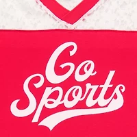 Lace Yoke Jersey Womens Juniors V Neck Short Sleeve Regular Fit Graphic T-Shirt