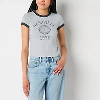 Arizona Womens Crew Neck Short Sleeve Juniors Graphic T-Shirt