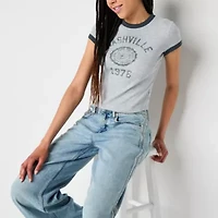 Arizona Womens Crew Neck Short Sleeve Juniors Graphic T-Shirt