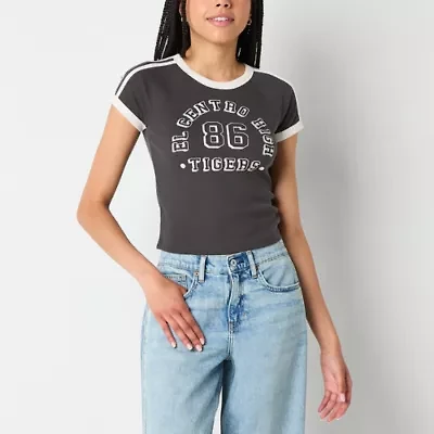 Arizona Womens Crew Neck Short Sleeve Juniors Graphic T-Shirt