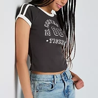 Arizona Womens Crew Neck Short Sleeve Juniors Graphic T-Shirt