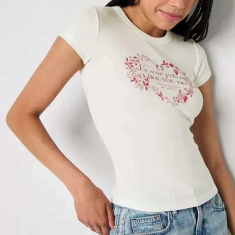 Arizona Womens Crew Neck Short Sleeve Juniors Graphic T-Shirt