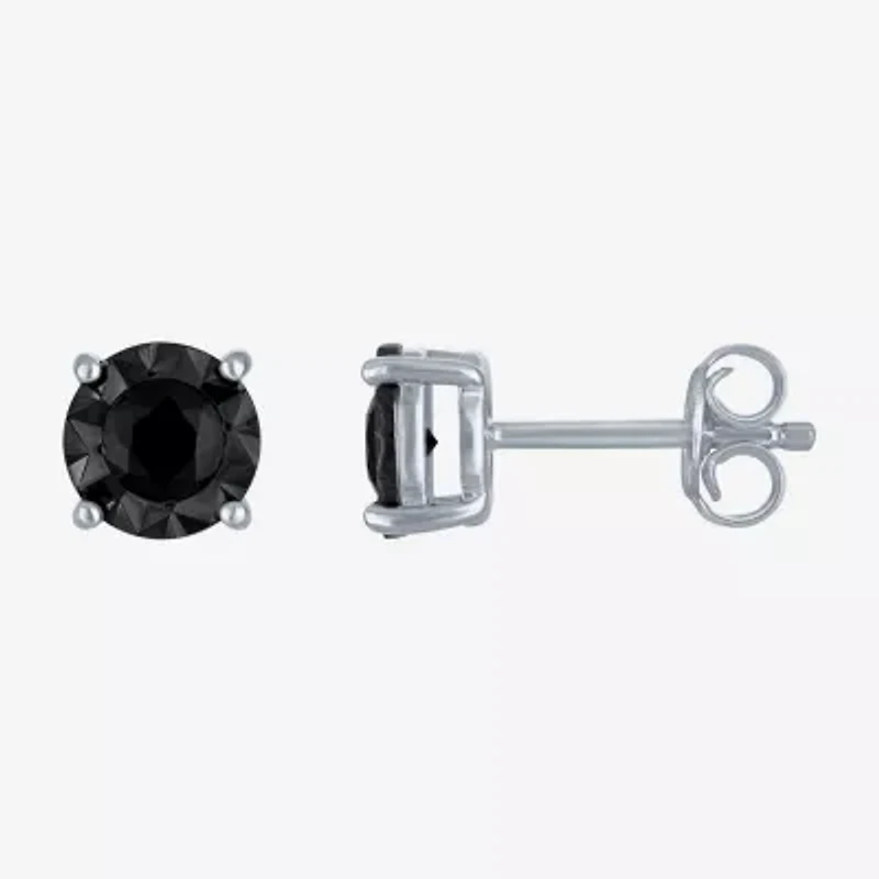 1/2 CT. T.W. Natural Black Diamond Sterling Silver 6.5mm Round Stud Earrings