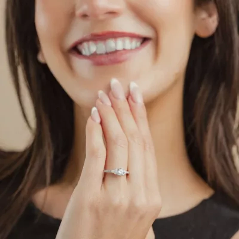 G / Si2) Womens CT. T.W. Lab Grown White Diamond 10K Gold Round Side Stone Engagement Ring
