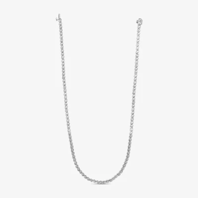 (F/Si2) Womens White Diamond Sterling Silver 18 Inch Tennis Necklace