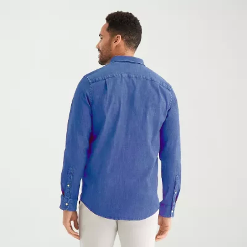 St. John's Bay Denim Mens Long Sleeve Classic Fit Button-Down Shirt