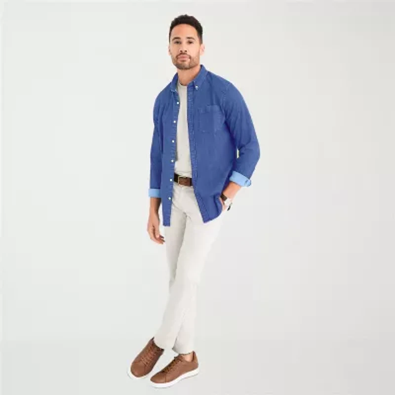 St. John's Bay Denim Mens Long Sleeve Classic Fit Button-Down Shirt