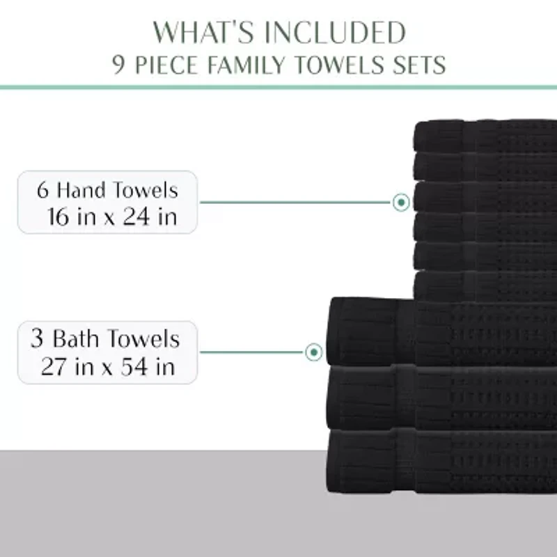 Home Weavers Inc Willow Collection 630gsm 100% Cotton Zero Twist Super Absorbent Bath Towel Set(3 & 6 Hand Towel) 9-pc. Quick Dry Set