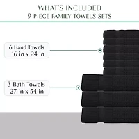 Home Weavers Inc Willow Collection 630gsm 100% Cotton Zero Twist Super Absorbent Bath Towel Set(3 & 6 Hand Towel) 9-pc. Quick Dry Set