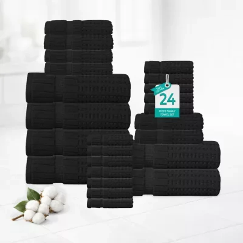 Home Weavers Inc Willow Collection 630gsm 100% Cotton Zero Twist Super Absorbent Bath Towel Set(6 Towel, 6 Hand & 12 Washcloth) - (Set Of 24) 24-pc. Quick Dry Set