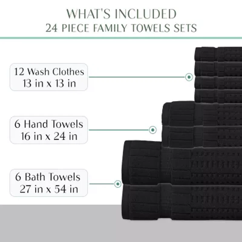 Home Weavers Inc Willow Collection 630gsm 100% Cotton Zero Twist Super Absorbent Bath Towel Set(6 Towel, 6 Hand & 12 Washcloth) - (Set Of 24) 24-pc. Quick Dry Set
