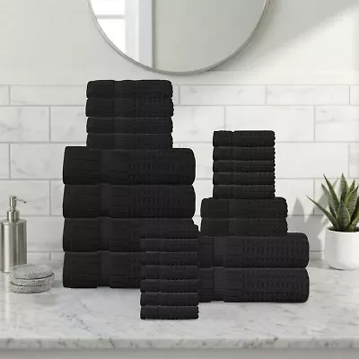 Home Weavers Inc Willow Collection 630gsm 100% Cotton Zero Twist Super Absorbent Bath Towel Set(6 Towel, 6 Hand & 12 Washcloth) - (Set Of 24) 24-pc. Quick Dry Set