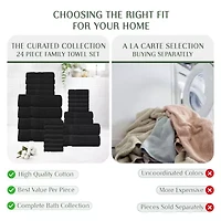Home Weavers Inc Willow Collection 630gsm 100% Cotton Zero Twist Super Absorbent Bath Towel Set(6 Towel, 6 Hand & 12 Washcloth) - (Set Of 24) 24-pc. Quick Dry Set