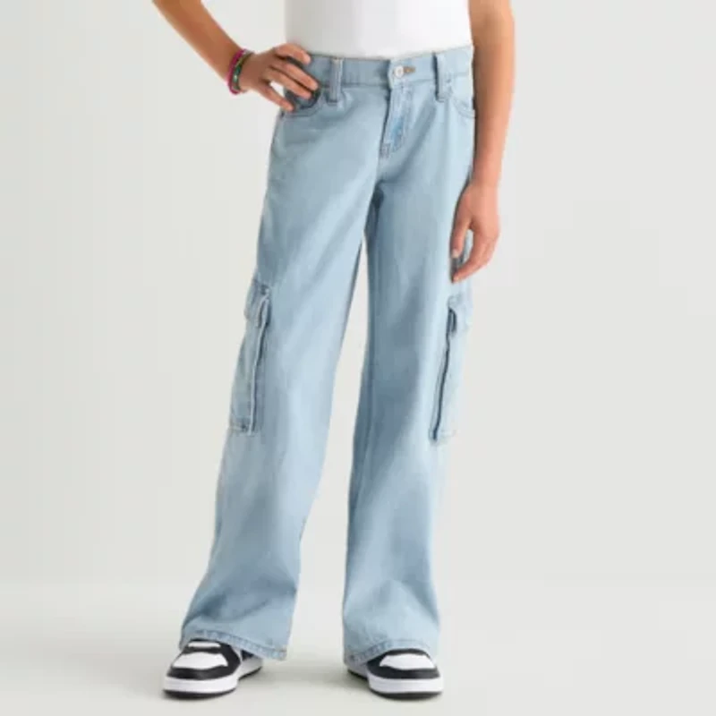 Thereabouts Little & Big Kid Girls Adjustable Waist Low Rise Baggy Fit Cargo Jean